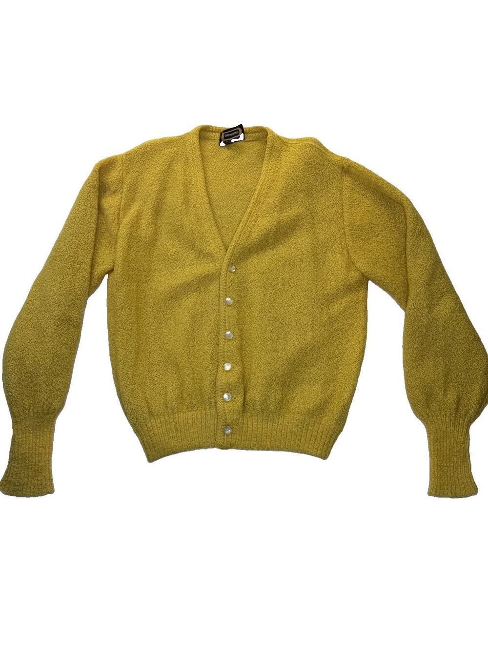 Vintage 60s Drummond Kid Mohair Wool Cardigan Sweater Mustard Yellow Mens M USA